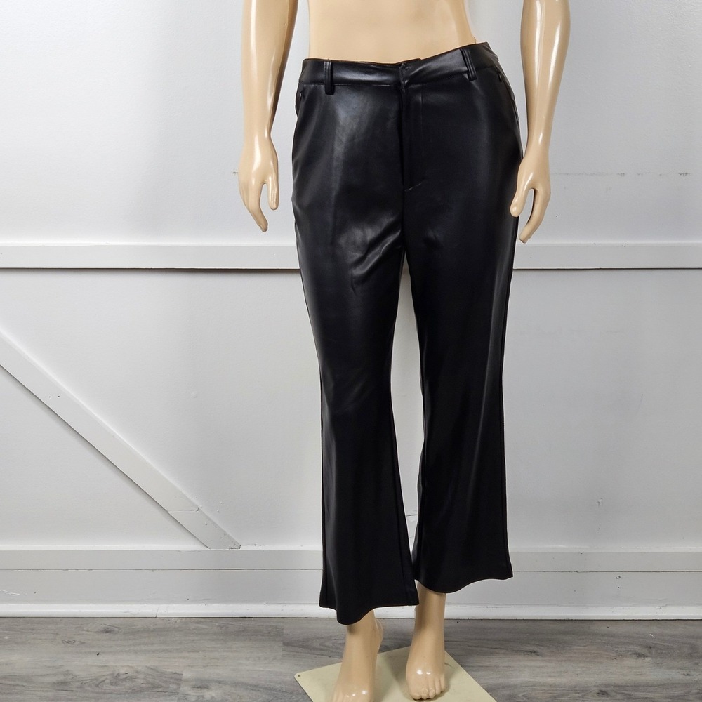 Good American Faux Leather Black Straight Cropped Pants Womens Size 27
